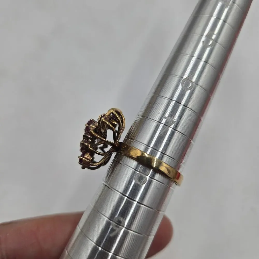 Vintage 14k HGE Purple Red Clear Stone Cocktail Multi Layer Ring Sz 7.75 Glam